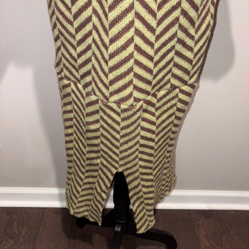 Boho Chevron Herringbone Handmade Duster Cardigan Women M Green Brown - Picture 5 of 9